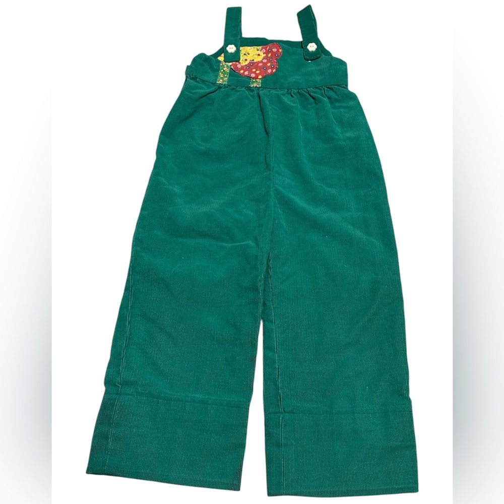 Green Corduroy Girls' Wide-Leg Overalls